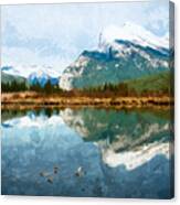 Watercolor Vermillion Lakes, Alberta Canvas Print