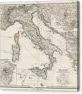 Very Detailed Map Of Italy, Illustrating The Great Precision Canvas Print