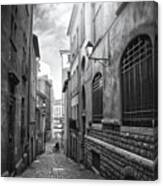 Vieux Lyon France Rue Vieil Renverse Black And White Canvas Print