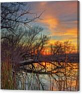 Viking Reflections -  Autumn Sunset At Fallen Tree On Yahara River At Stoughton Wi Canvas Print