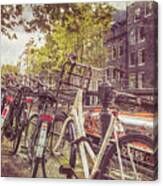 Vintage Bicycles Of Every Color In Amsterdam Canvas Print