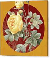 Vintage Botanical Yellow Rose On Circle Red On Yellow Canvas Print