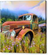 Vintage Chevy Pickup Truck In The Mountain Wildflowers Abstract Canvas Print