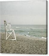 Vintage Inspired Beach With Lifeguard Chair Canvas Print