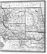 Vintage Map Nebraska Dakota Idaho Montana And Wyoming 1865 Black And White Canvas Print