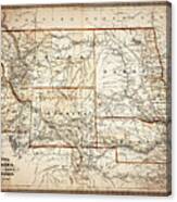 Vintage Map Nebraska Dakota Idaho Montana And Wyoming 1865 Sepia Canvas Print