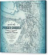 Vintage Map Puget Sound And Surroundings 1877 Cool Blue Canvas Print