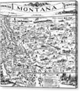 Vintage Montana Frontier Pioneer Map 1937 Black And White Canvas Print