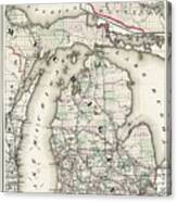 Vintage Railroad Map Of Michigan 1876 Canvas Print
