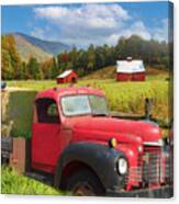 Vintage Red Truck At The Farm Canvas Print