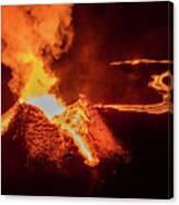 Volcano And The Lava River Canvas Print