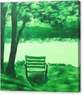 Waiting For You 2 Painting Park Shadow Trees Adirondack Grass Green Lush Canvas Print