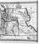 Washington And Oregon Vintage Map 1853 Black And White Canvas Print