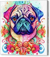 Watercolor Animal 19 Pug Portrait Canvas Print