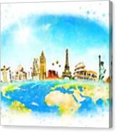 Watercolor Around The World By Vart. Canvas Print