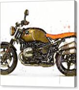 Watercolor Bmw Ninet Scrambler Motorcycle - Oryginal Artwork By Vart. Canvas Print