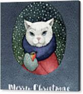 Watercolor Cat Winter Christmas Holiday Canvas Print