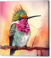 Watercolor Illustration Of A Vibrant Hummingbird Bird With Color Canvas Print