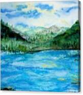 Watercolor Landscape River And Hills Canvas Print
