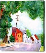 Watercolor Painting Of Cottage Street Canvas Print