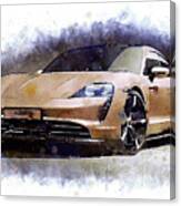 Watercolor Porsche Taycan - Oryginal Artwork By Vart. Canvas Print