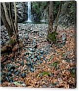 Waterfall Splashing In The Canyon In Autumn. Canvas Print