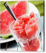Watermelon Slice And Melon Sweet Dessert Smoothie On White Table Canvas Print