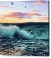 Waves Crashing At Sunset Canvas Print