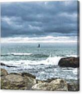 Whaleback Lighthouse Overcast Skies And Waves Canvas Print
