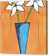 Whimsical White Flowers In Blue Vase Canvas Print