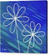 White Abstract Flowers On Blue And Green Canvas Print