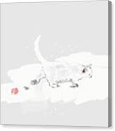 White Cat In Snow Canvas Print