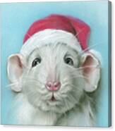 White Christmas Rat With A Santa Hat Canvas Print