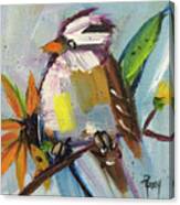 White Crowned Sparrow On A Sunflower Canvas Print