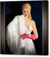 White Mink And Diamonds By Art Frahm Sophisticated Pin-up Girl Vintage Artwork Canvas Print
