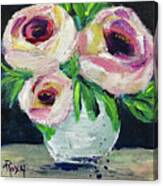 White Roses In A White Vase Canvas Print