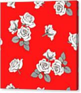White Roses On A Red Background Canvas Print