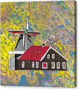 Windmill Amsterdam Skyline Yellow Marbled Background Canvas Print