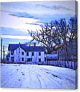 Winter Farmhouse At Twilight Canvas Print