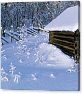 Winter Log Cabin, Lapland, Sweden Canvas Print
