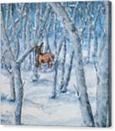 Winter Snow Embraces A Deer Canvas Print