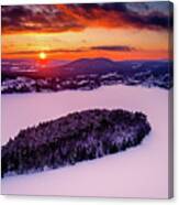 Winter Sunset On Island Pond, Vermont Canvas Print