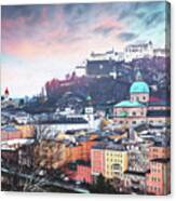 Wintry City Scenes Salzburg Austria Canvas Print