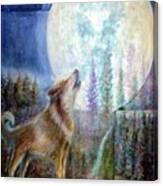 Wolf Howling And Full Moon Canvas Print
