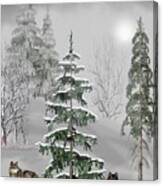 Wolves In The Winter Forest Color Canvas Print