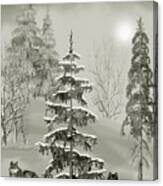 Wolves In The Winter Forest Canvas Print