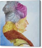 Woman In The Feathered Magenta Hat Canvas Print