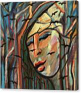 Woman In Woods With Birds Canvas Print