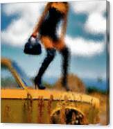 Woman On Abandoned Car Canvas Print