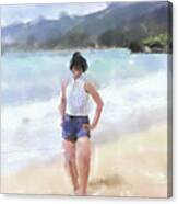 Woman On The Beach Watercolor Canvas Print